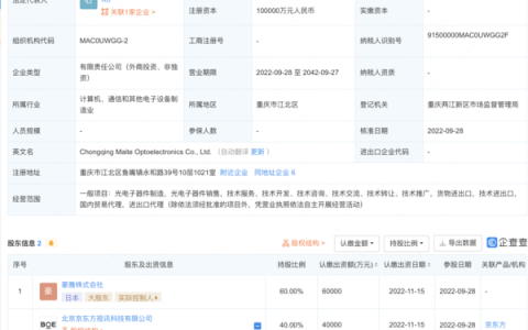 京东方重庆设立面向FPD Photomask（FPD光罩）的新公司